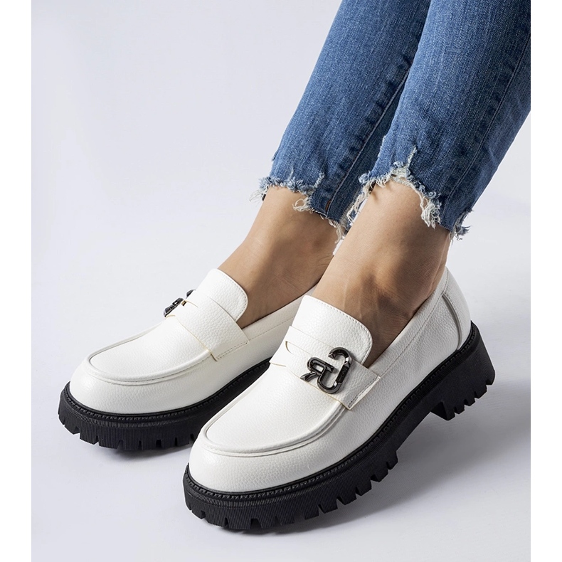 White and black moccasins with a buckle 1 White and black moccasins with a buckle 1