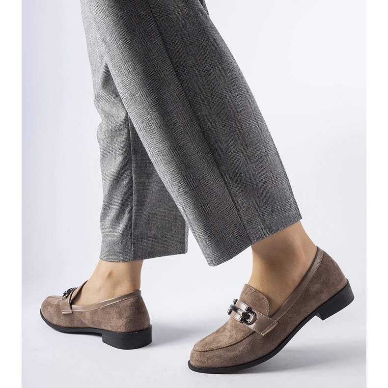 Brown moccasins with an eco-suede buckle 1
