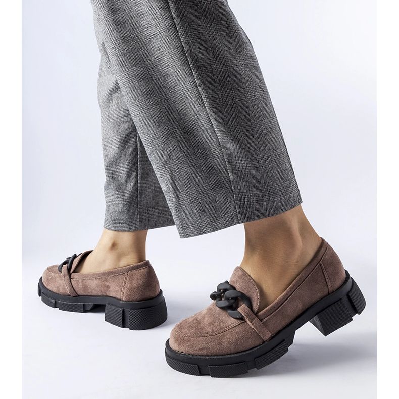 Brown loafers with an eco-suede chain 1