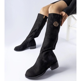 Black long warm eco-suede boots 1