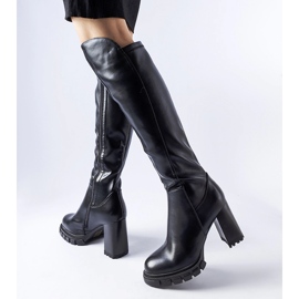 Black long, warm high-heeled boots 1