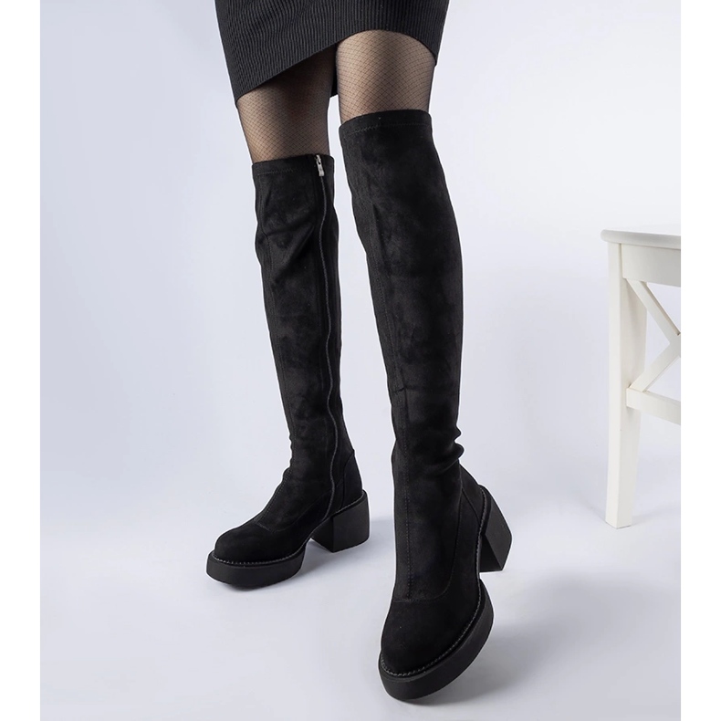 Black long warm eco-suede boots 1