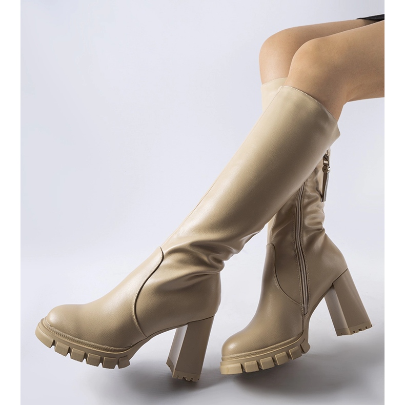 Beige warm long high-heeled boots 1 Beige warm long high-heeled boots 1