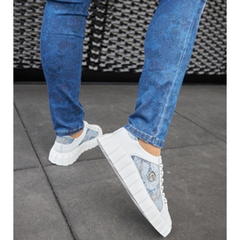 White and blue leather sneakers 1
