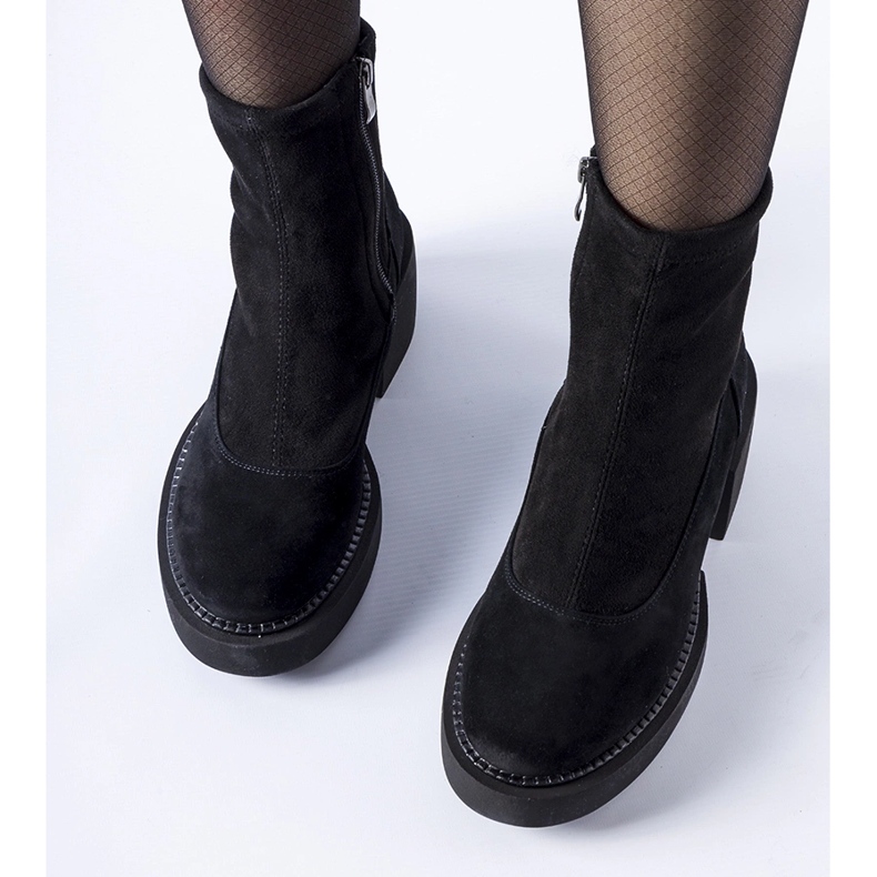 Black insulated ankle boots with a massive block 1