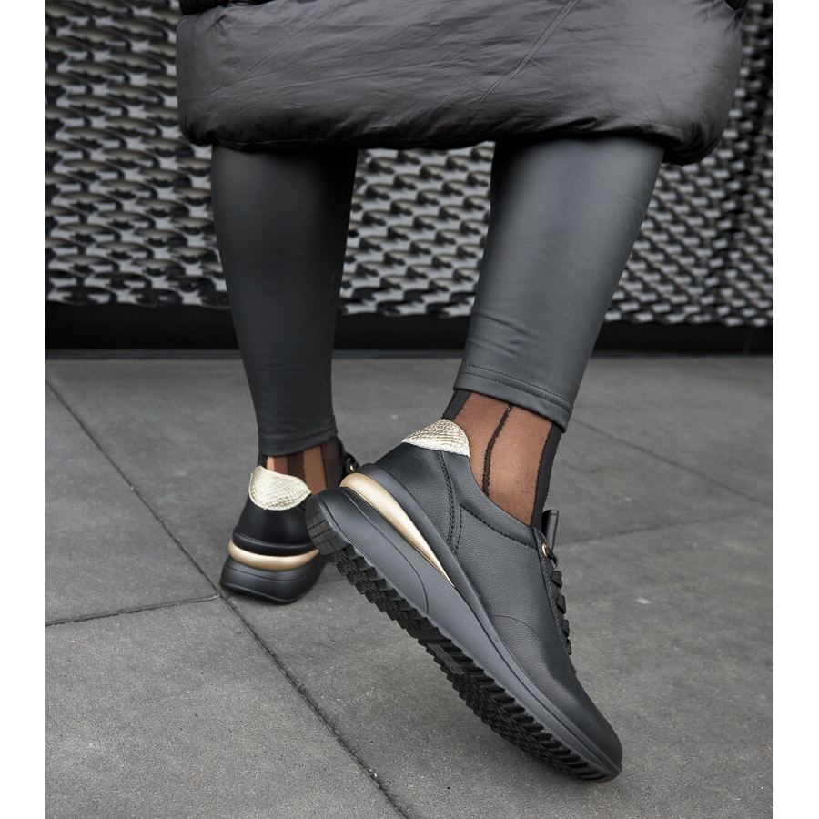 Black leather wedge sneakers by Federico KeeShoes