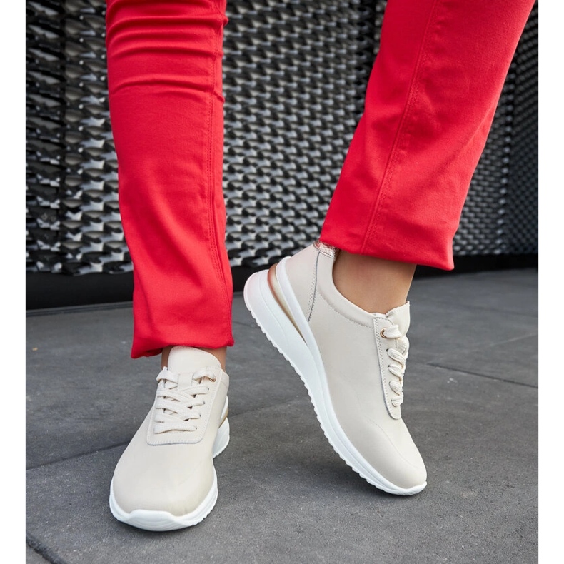 Beige leather wedge sneakers by Federico 2 Beige leather wedge sneakers by Federico 2
