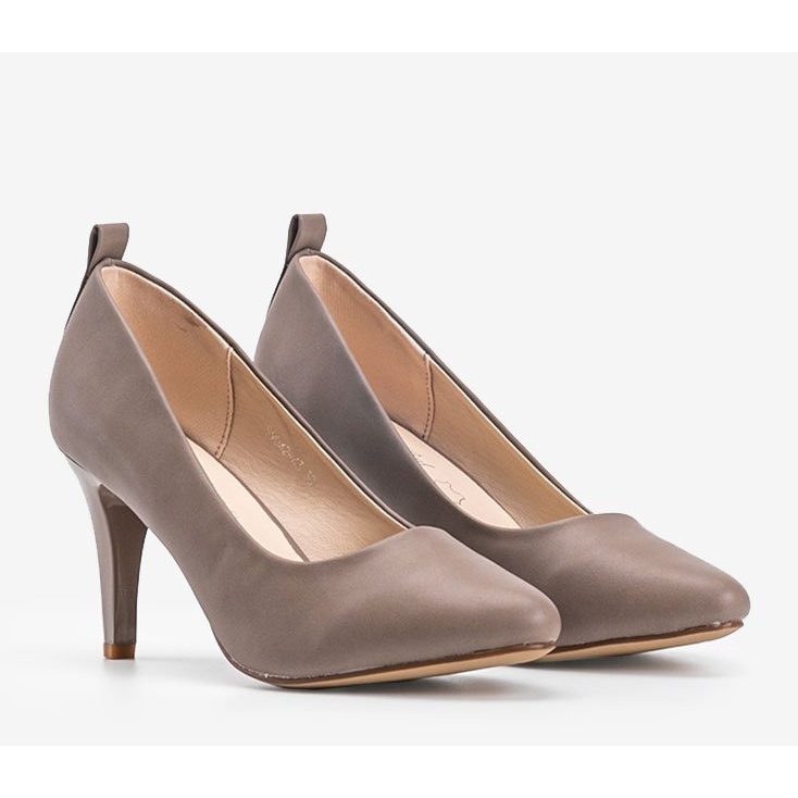 Gray pumps on a Felicity heel beige grey 1