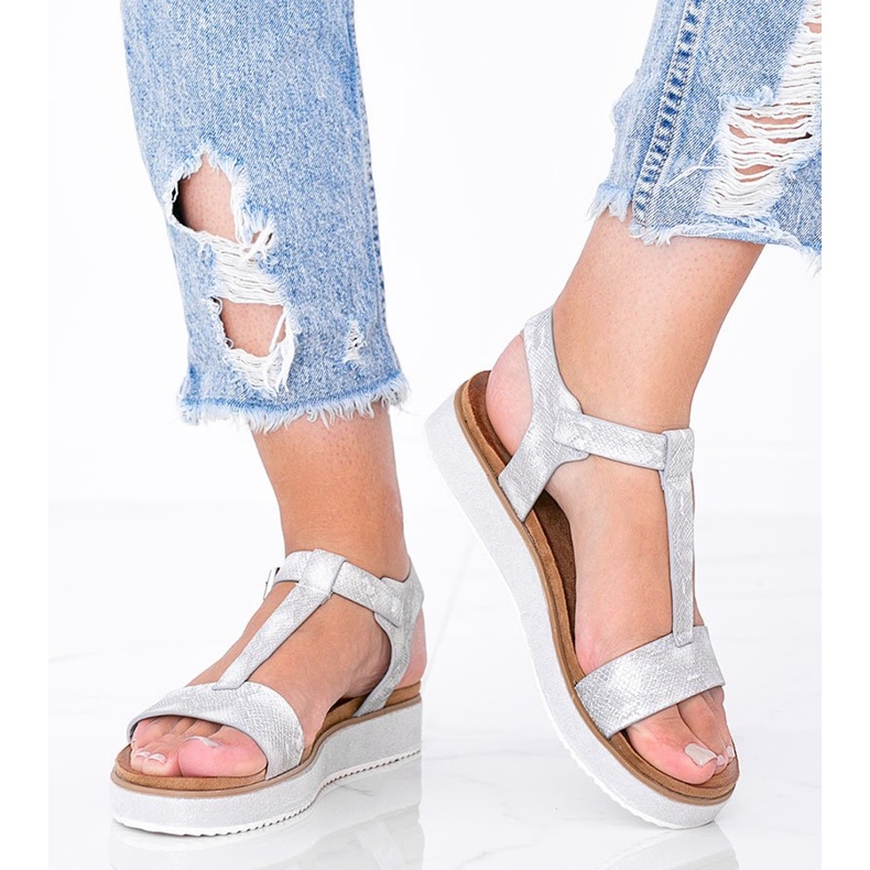 Silver sandals in the Kiko snake skin pattern 1