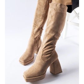 Beige warm boots on a massive Fantino heel 1