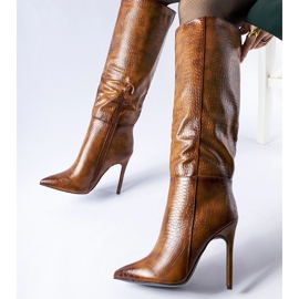 Brown, insulated Serpent high-heeled boots 1