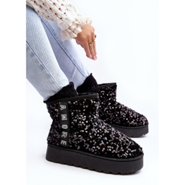 Women's Platform Snow Boots Decorated with Sequins, Black Silmo 1
