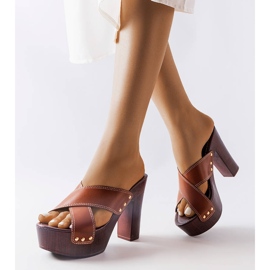 Brown high heel slides from Lépicier 1