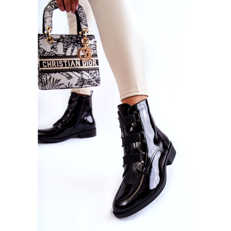 S.Barski Lacquered Warm Boots On Flat Heel Black Geira 3