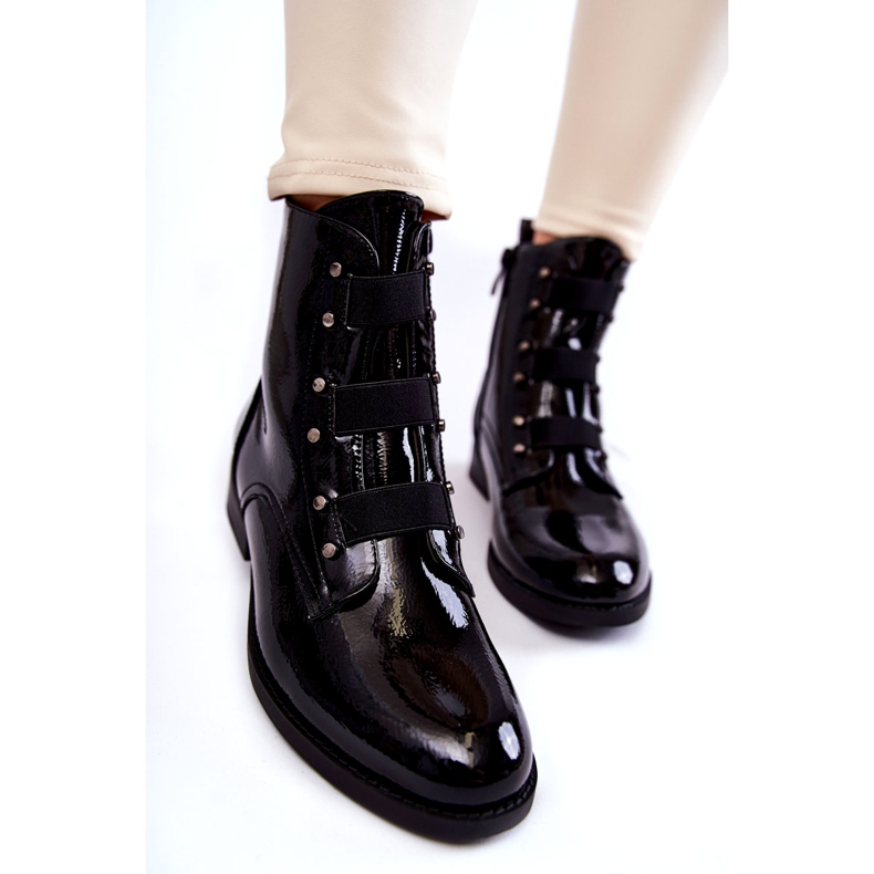 S.Barski Lacquered Warm Boots On Flat Heel Black Geira 2