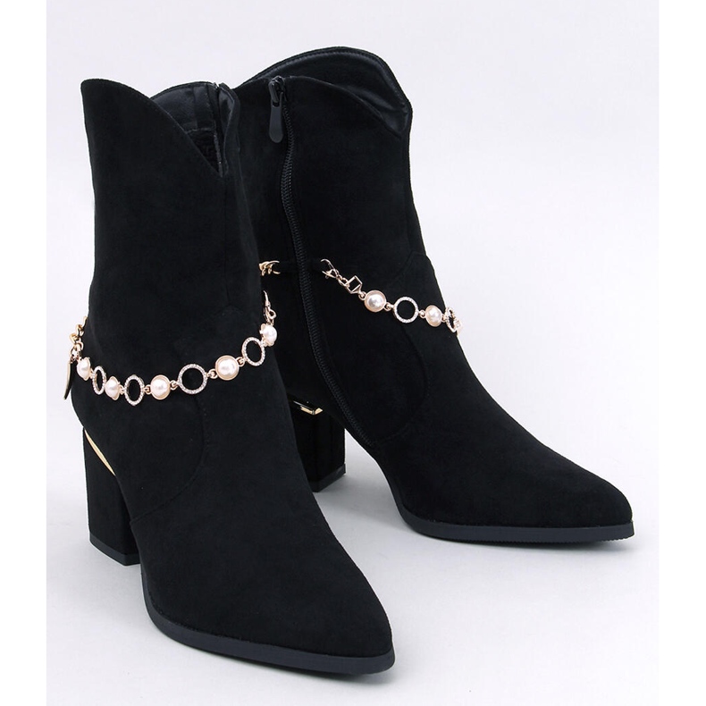 Bralin Black high-heeled ankle boots with a chain 1