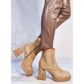 Ciara Khaki wide heel boots beige 1