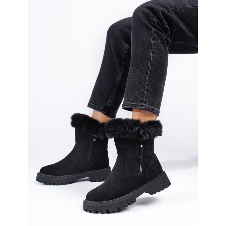 W. Potocki Potocki black suede snow boots with fur 1