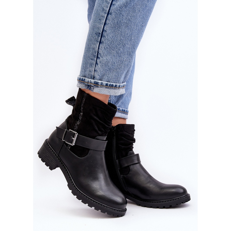 Women's Flat Boots With a Buckle Black Cillolis 2
