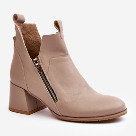 Leather Women's Boots On Low Heels With Cutouts Zazoo 850 Beige 1