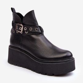 Leather Women's Boots On A Platform Wedge With Straps Zazoo 1752 Black 1