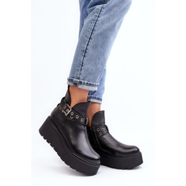 Leather Women's Boots On A Platform Wedge With Straps Zazoo 1752 Black 2