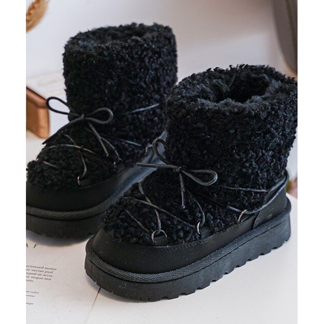 Warm Children's Snow Boots, Laced Black, Asija 1