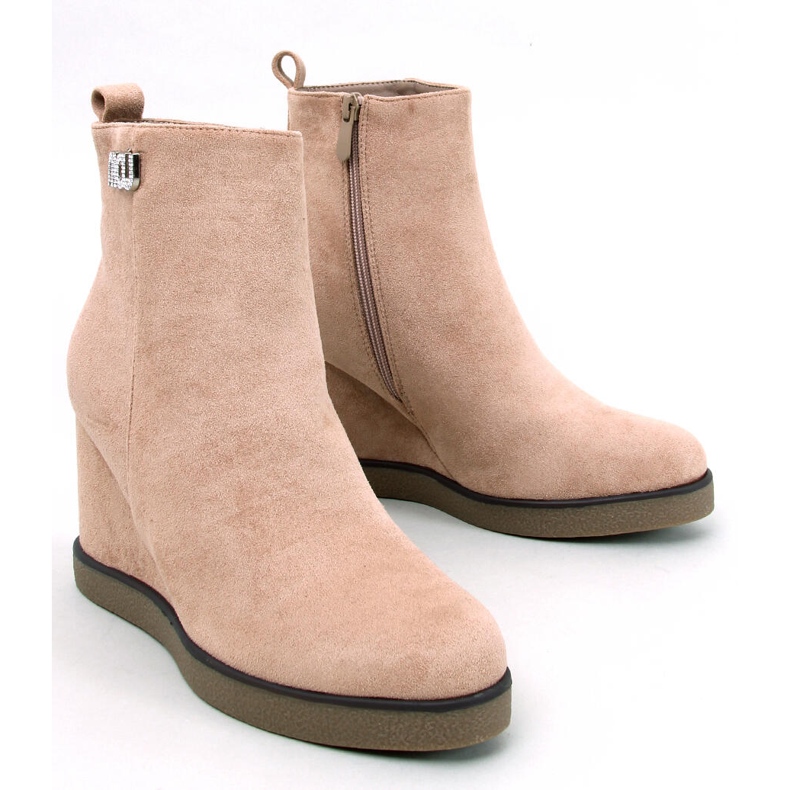 Rochelle Khaki wedge ankle boots beige 1