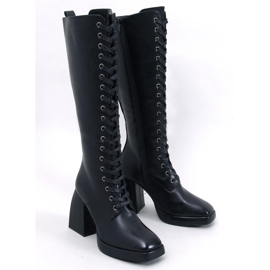 Wednesday Black lace-up boots with a wide heel 1