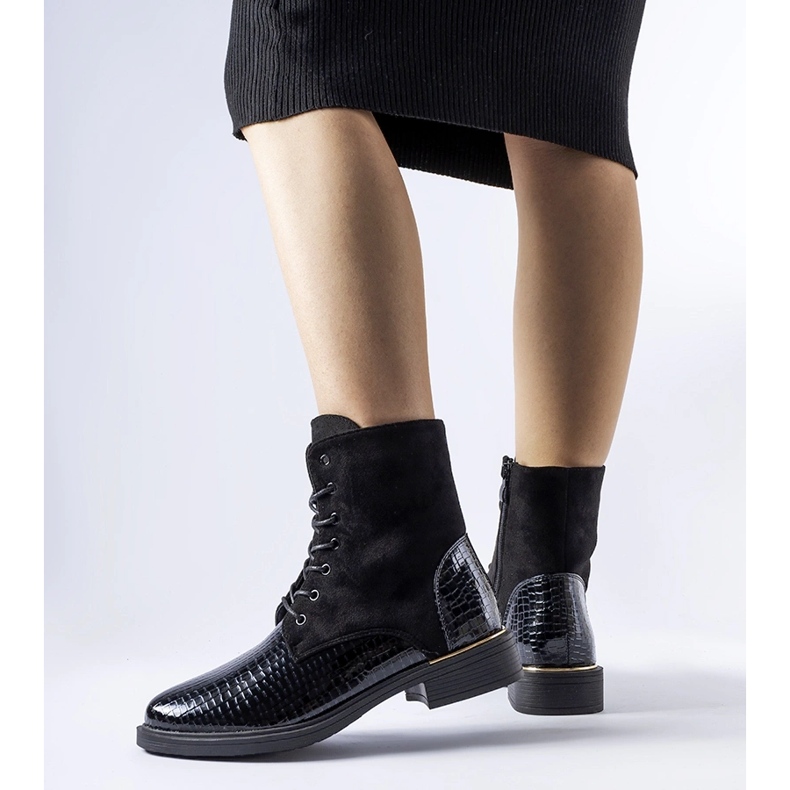Black patent insulated Rosetta ankle boots 1