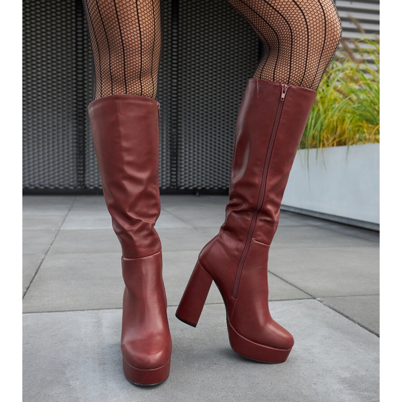 Burgundy platform and high heel boots from Zoccorino red 2
