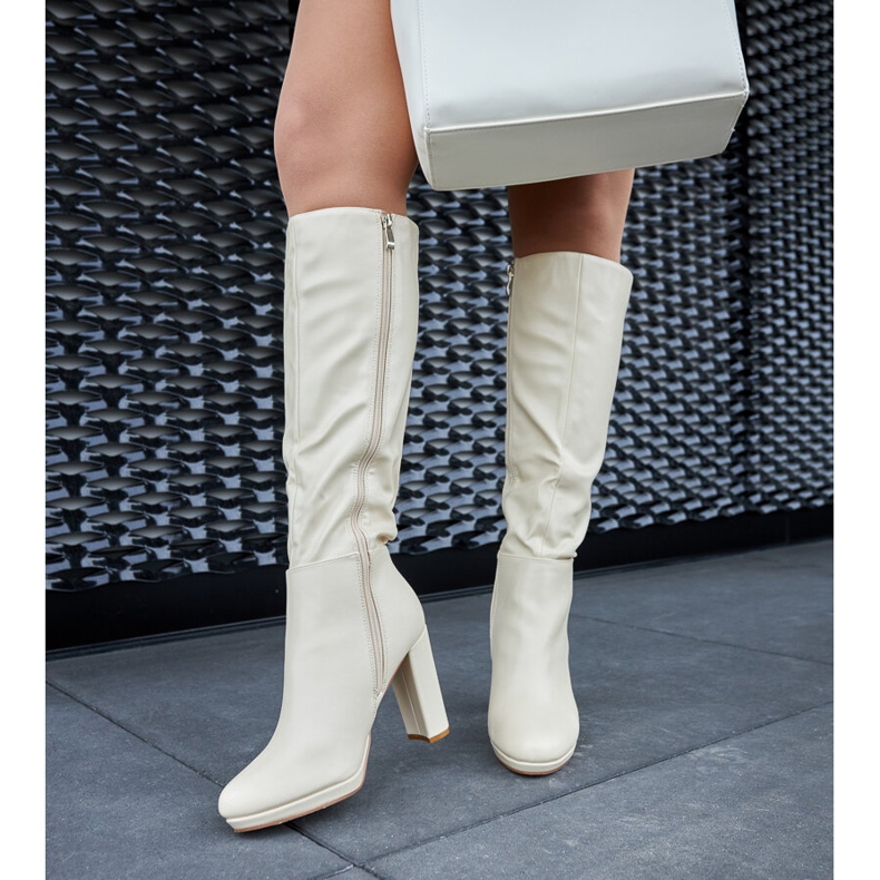 Beige high-heeled boots from Strother 2