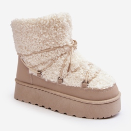 Women's Lace-Up Snow Boots With a Thick Sole, Beige Loso 1