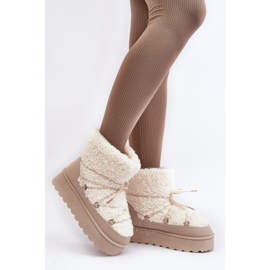 Women's Lace-Up Snow Boots With a Thick Sole, Beige Loso 2