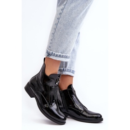 Patent Leather Women's Flat Heel Boots, Warm Black S.Barski HY75-120 Black 2