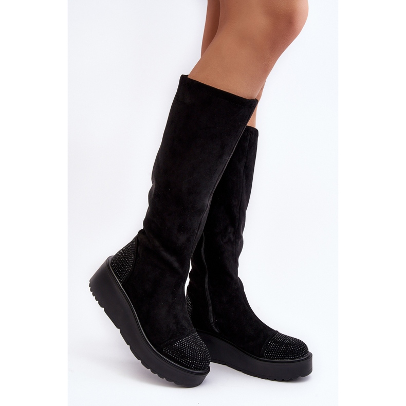 Women's Suede Boots on the S.Barski Platform, Black 2