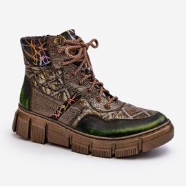Patterned Women's Leather Boots Maciejka 06145-24 Olive green 1
