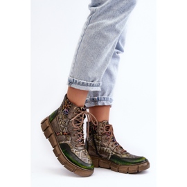 Patterned Women's Leather Boots Maciejka 06145-24 Olive green 2
