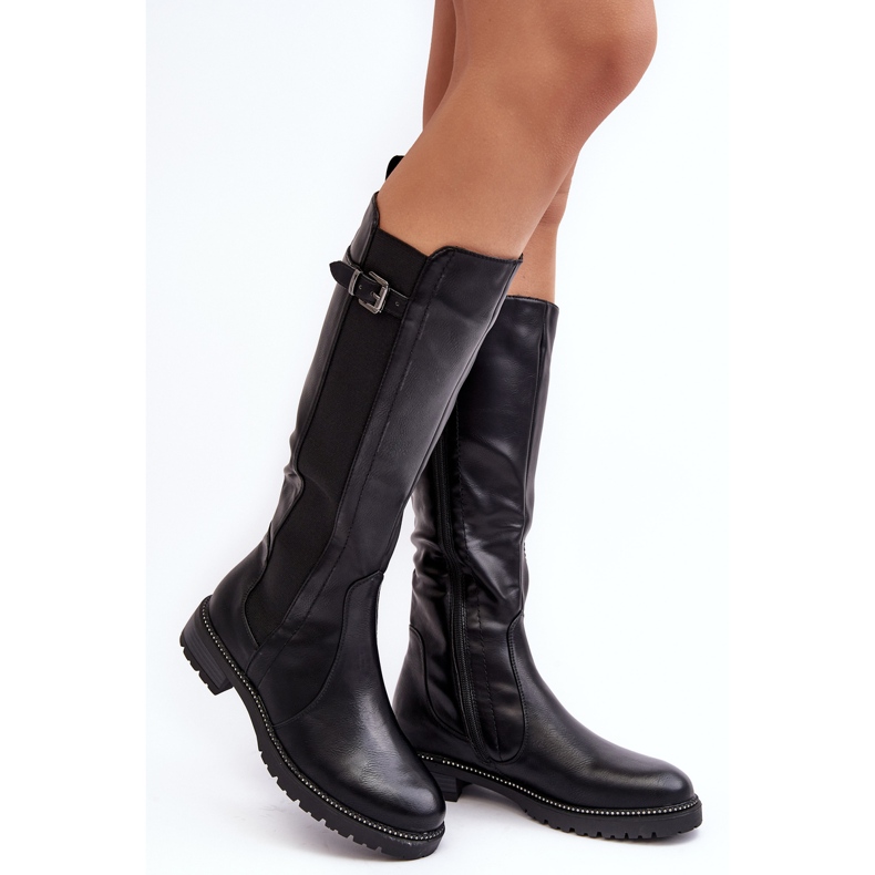 Women's Over-the-Knee Boots with Flat Heels, Black Klemmo 1