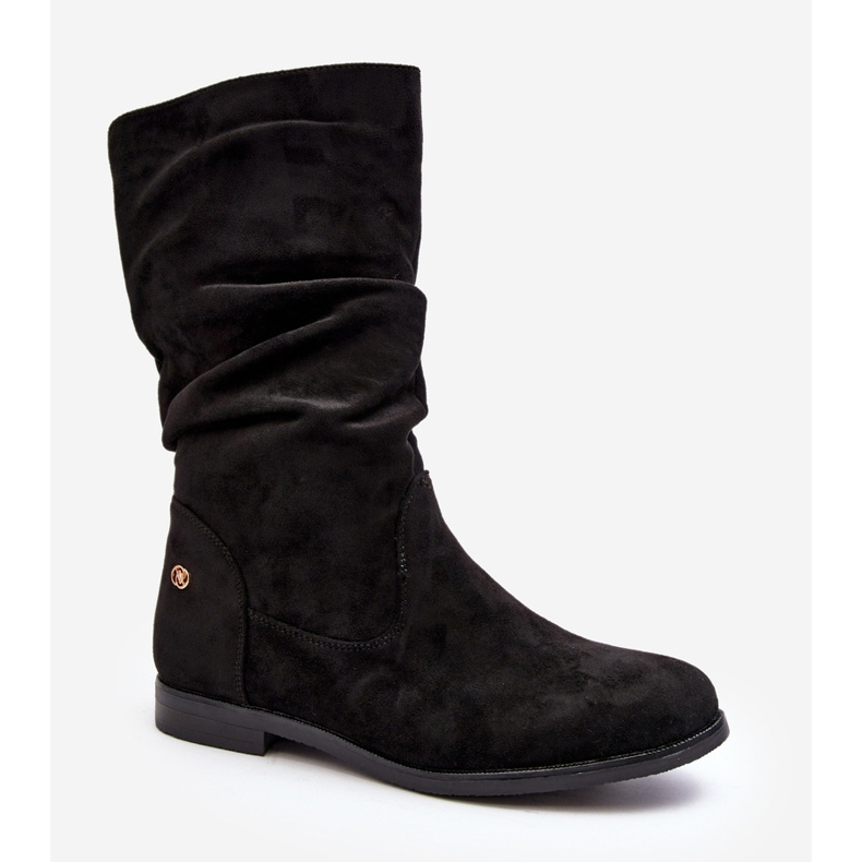 Women's Flat Boots with a Ruched Upper, Black Kotine 1