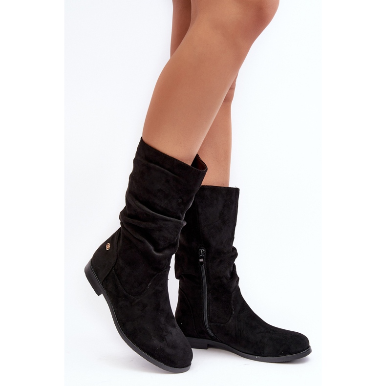 Women's Flat Boots with a Ruched Upper, Black Kotine 2
