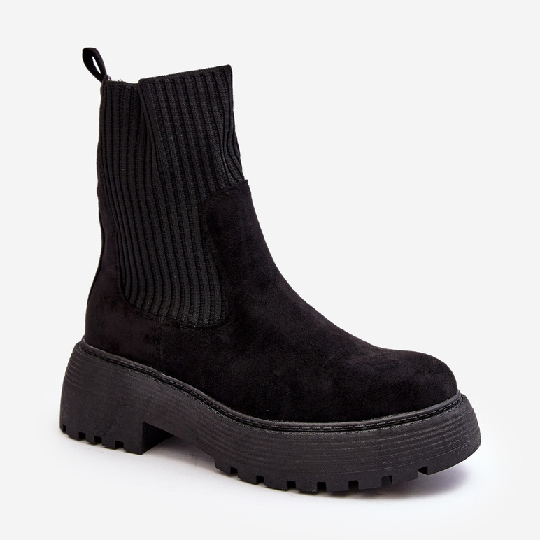 Suede Ankle Boots With A Sock On A Platform And A Flat Heel Black Rewam