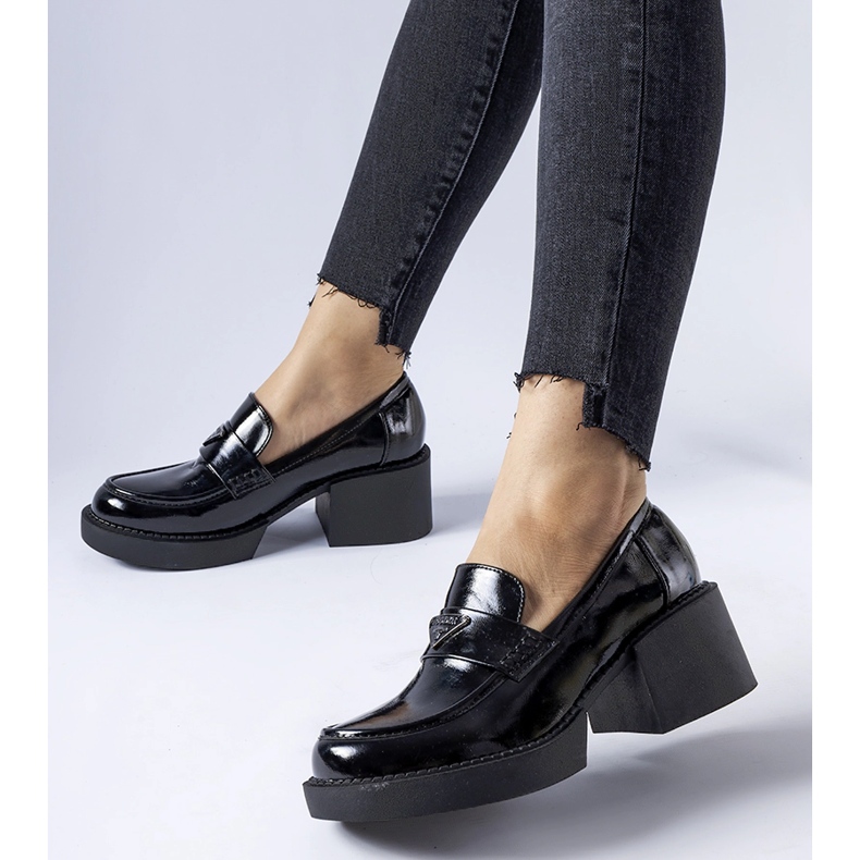 Black patent loafers with a Hobbs heel 1