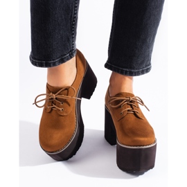 SHELOVET Brown women's lace-up shoes with a massive Sheovet sole 1