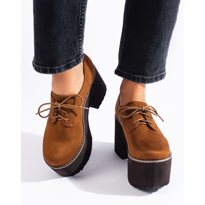 SHELOVET Brown women's lace-up shoes with a massive Sheovet sole 1