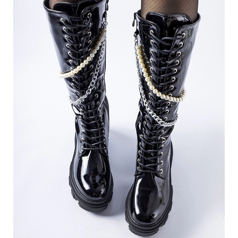 Black patent boots with Clarksburg pearls 1