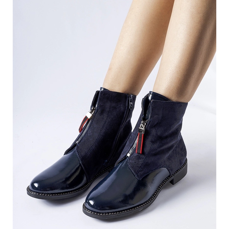 Navy blue insulated patent ankle boots by Belvedere 1