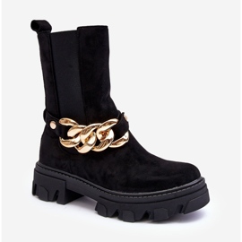 Suede Women's Ankle Boots With Chain Black Nemette 1
