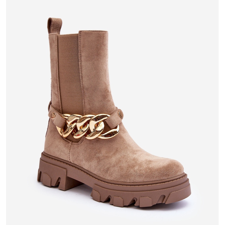 Suede Women's Ankle Boots with a Chain, Beige Nemette 1