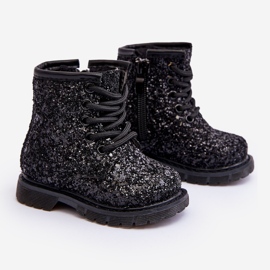 Children's Glitter Insulated Ankle Boots with Zipper, Black Saussa 1